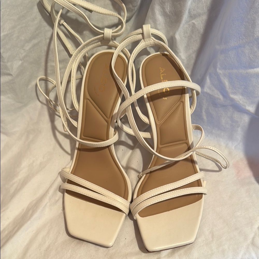 Aldo Cream Strappy Sandals with Ankle Wrap